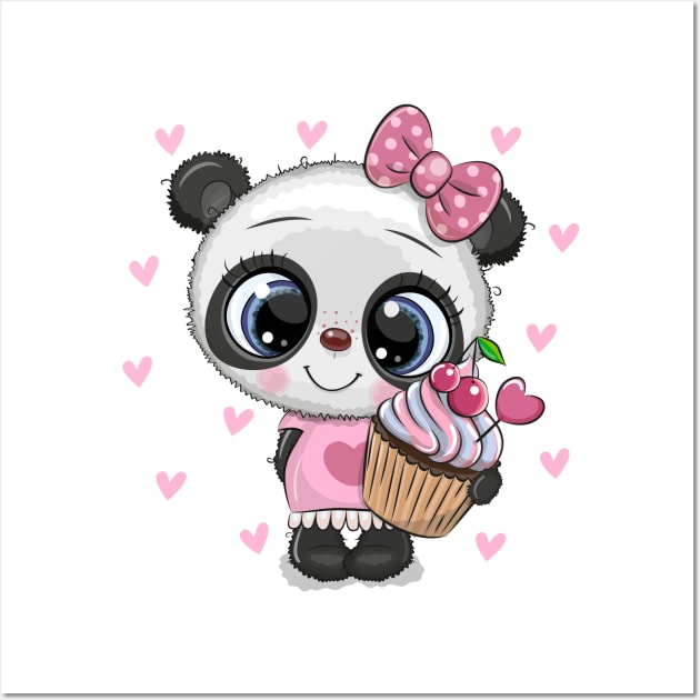 Cute panda with cupcake Wall Art by Reginast777